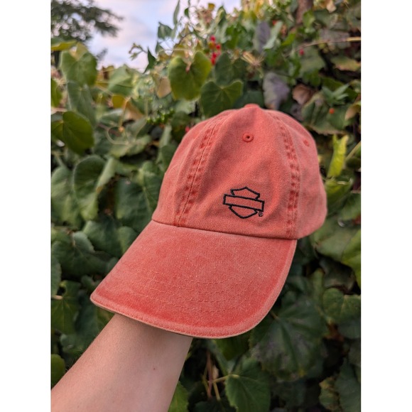 Harley Davidson Baseball Cap Orange Embroidered Logo Strapback Hat - Picture 1 of 7
